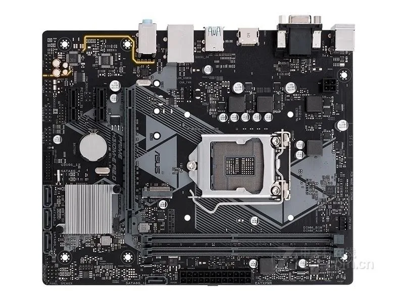 Green Micro ATX motherboard with silver LGA 1151 socket, black DDR4 slots and blue SATA ports
