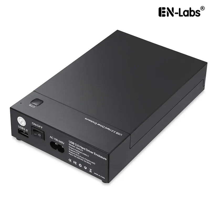 Black plastic SATA drive enclosure for 2.5 and 3.5 inch drives