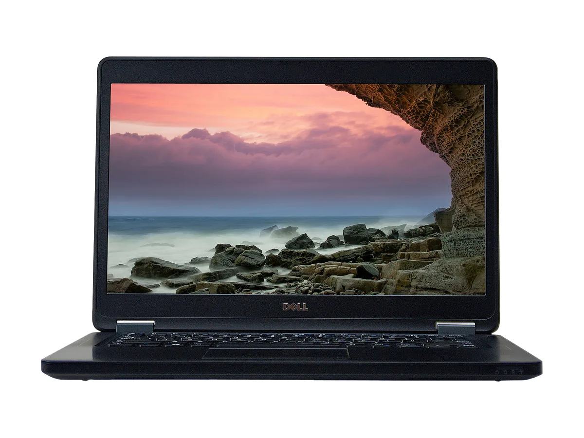Gray Dell E5450 business laptop, 14 inch non-touch screen, no webcam, no optical drive