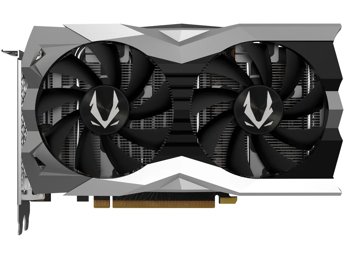 Compact black graphics card with dual fans and a short 8.3-inch length