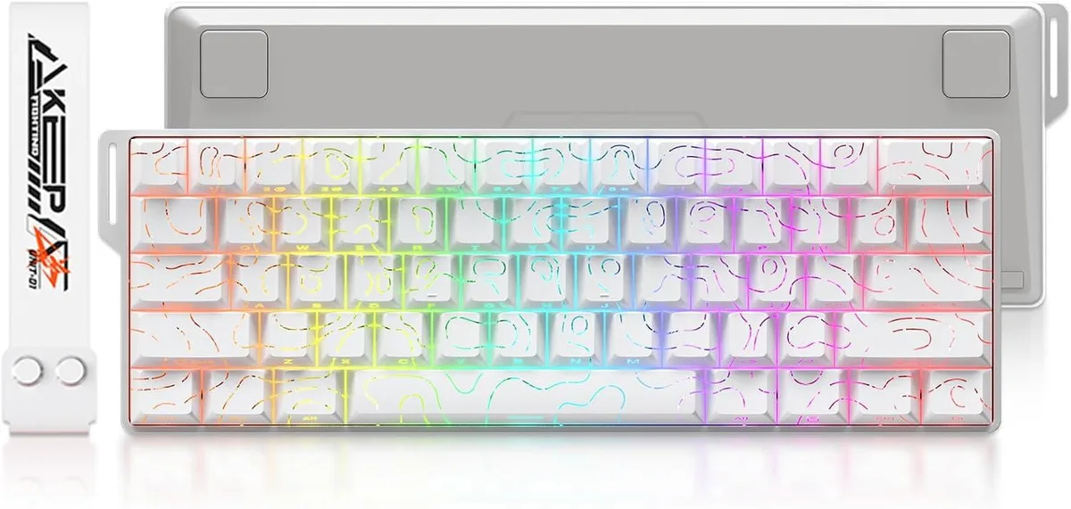 Compact 60% gaming keyboard with dark keycaps and RGB backlighting