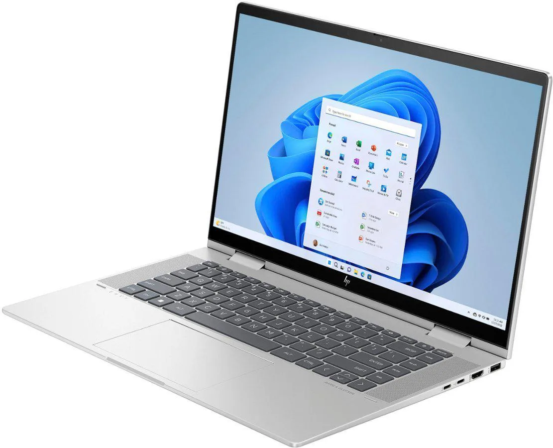 Silver 15.6 inch 2-in-1 touch laptop with 360-degree hinge
