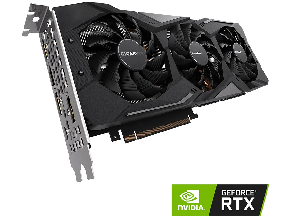 GIGABYTE GeForce RTX 2070 graphics card with three WINDFORCE fans in dark finish