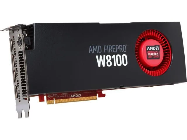 AMD FirePro W8100 graphics card with four DisplayPort outputs and silver bracket