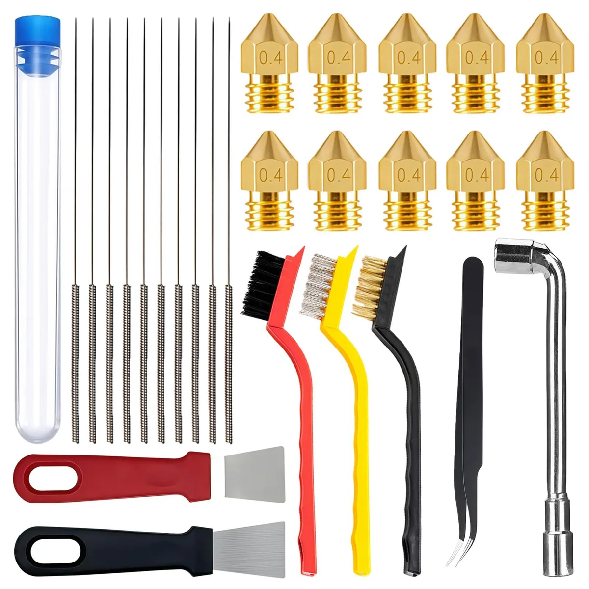 CllyCnny 28Pcs 3D Printer Nozzle Cleaning Kit 10 Needles 10 0.4mm Nozzles — 商品照片
