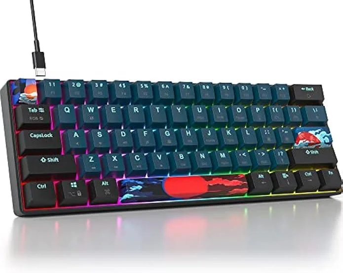 Compact 60 percent mechanical keyboard with 61 keys and RGB backlighting