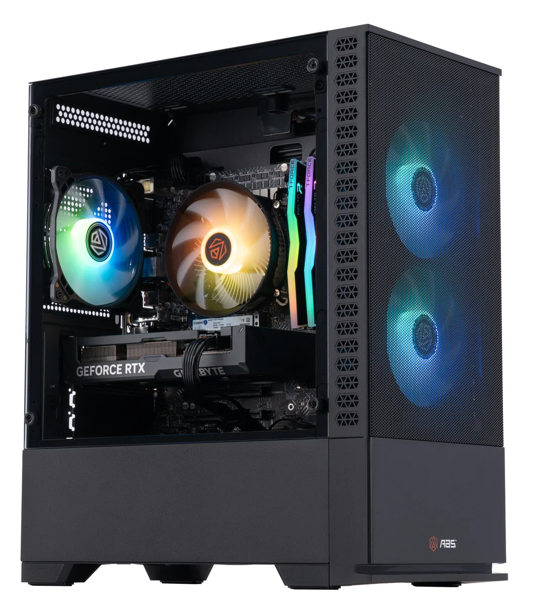 ABS Cyclone Aqua black mATX gaming tower with RGB lighting