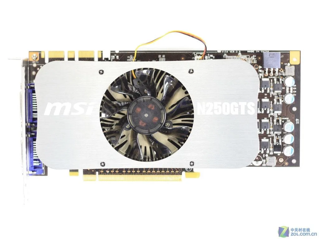 MSI GeForce GTS 250 graphics card with dual-slot cooler and PCI Express 2.0 connector