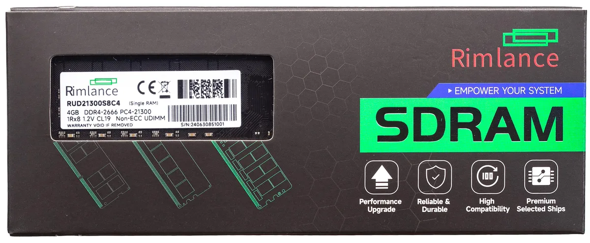 RIMLANCE RIMLANCE RUD21300S8C4 4GB DDR4 2666 CL19 1.2V UDIMM 1Rx8 — product photo