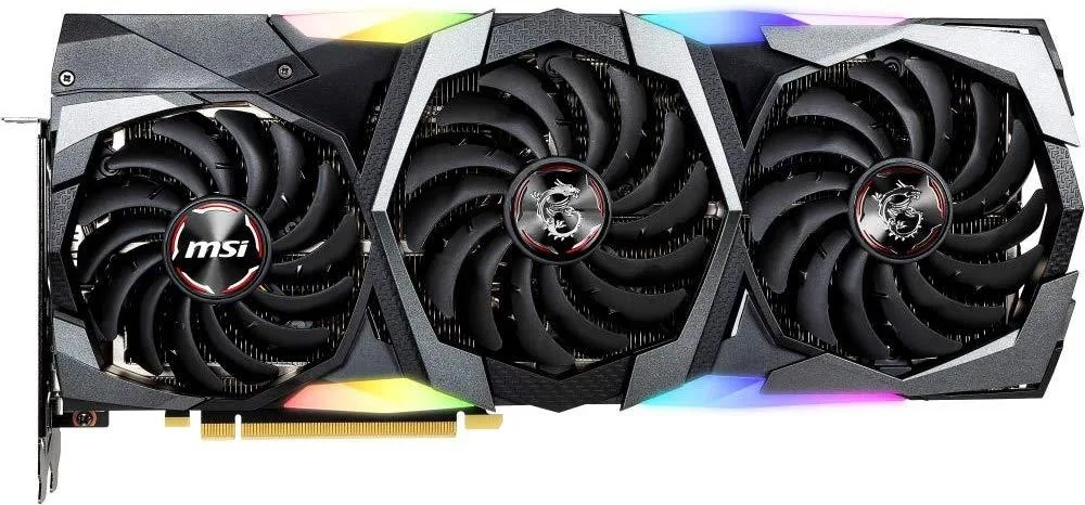 MSI RTX 2080 Ti Gaming X Trio graphics card with triple fans and silver shroud
