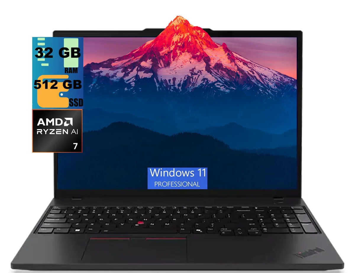 Black 16 inch ThinkPad T16 laptop closed on a plain background