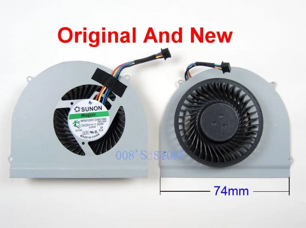 Small black laptop CPU cooler fan with copper heatsink and four-pin connector