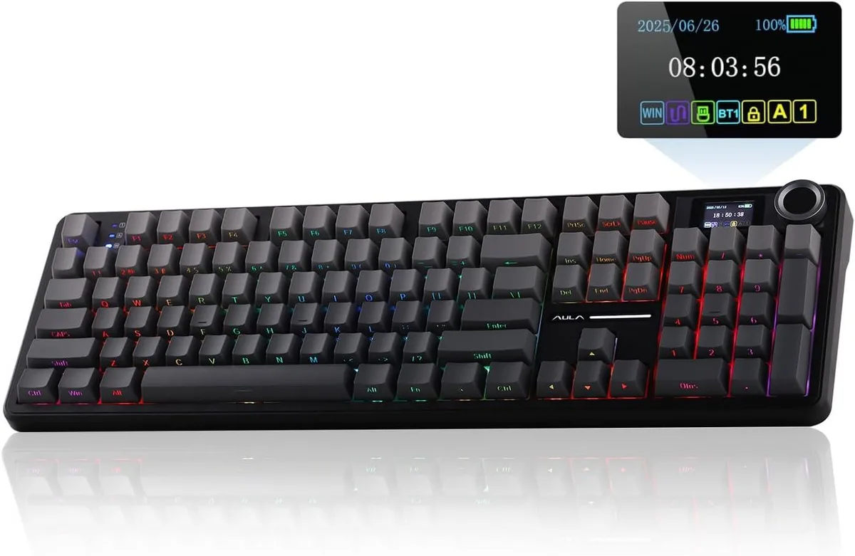 usbroway usbroway F108 PRO Wireless Gaming Keyboard 1.14 Screen 8000mAh 104 Keys Black Gradient — Produktfoto