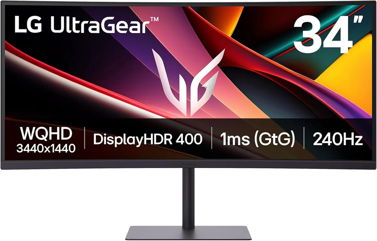 LG 34G630A-B 34 inch curved ultrawide gaming monitor with slim bezels and adjustable stand