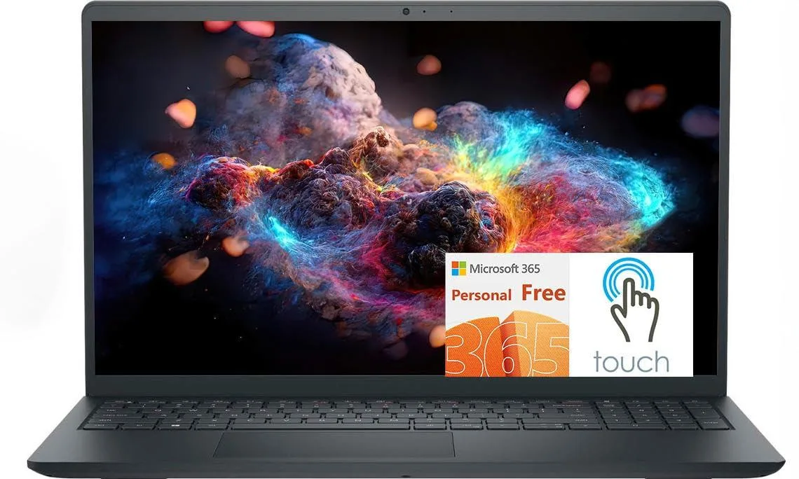 Silver 15.6 inch touchscreen laptop with narrow bezels and numeric keypad