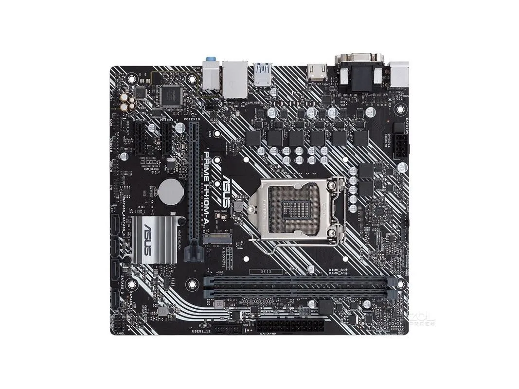 Green Micro ATX motherboard with silver CPU socket and black slots