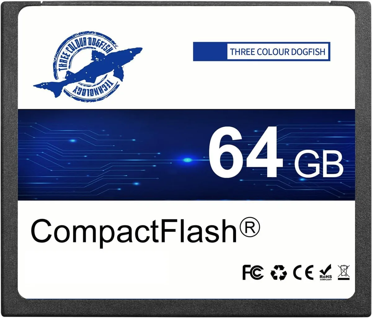 CompactFlash Type I card, green label, 43 by 36 by 3.3 mm, 50 pin holes