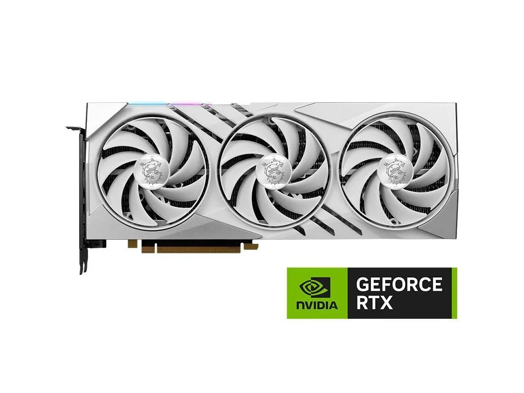 White triple-fan graphics card with silver accents