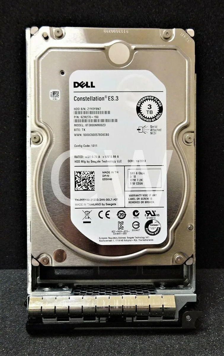 Silver 3.5 inch SAS hard drive with black caddy tray