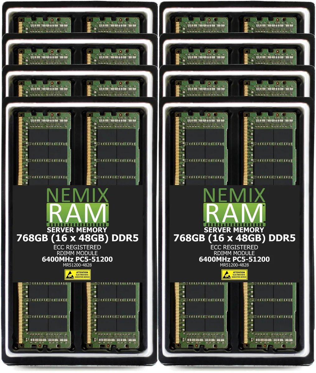 NEMIX RAM NEMIX RAM 768GB (16×48GB) DDR5 6400 CL52 2Rx8 ECC Registered RDIMM memory upgrade — zdjęcie produktu