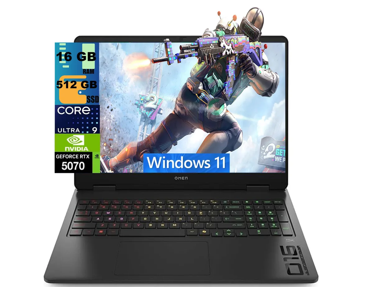 Black HP OMEN 16 laptop, closed lid, 16 inch non-touch FHD+ display, 144 Hz, 0.78 inch thick