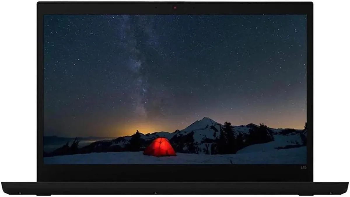 Black ThinkPad L15 G2 laptop, 15.6 inch matte screen, visible shiny spots on palm rest