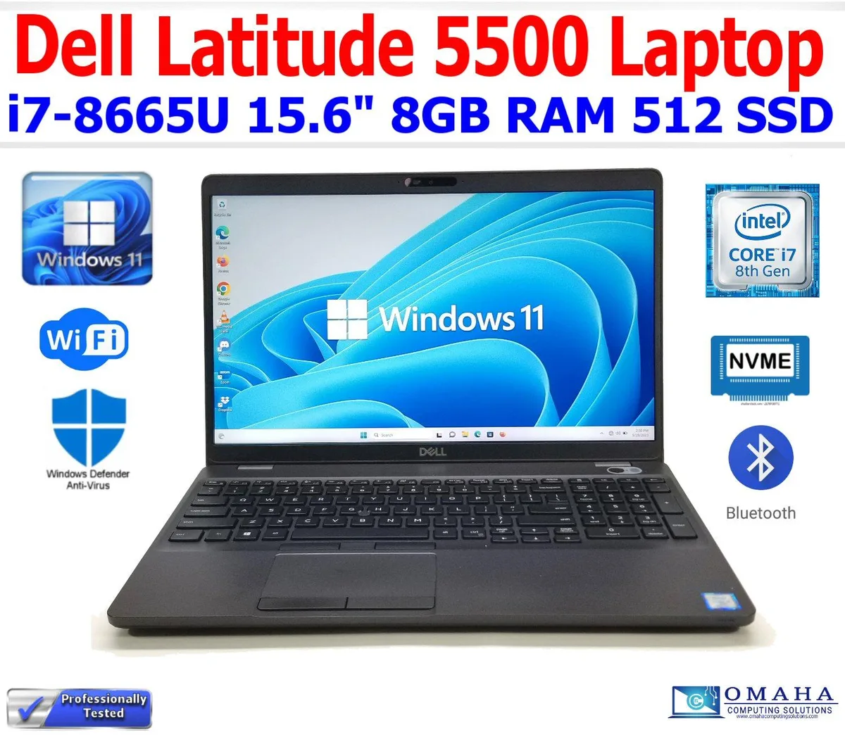 Silver Dell Latitude 5500 laptop with 15.6 inch touchscreen display