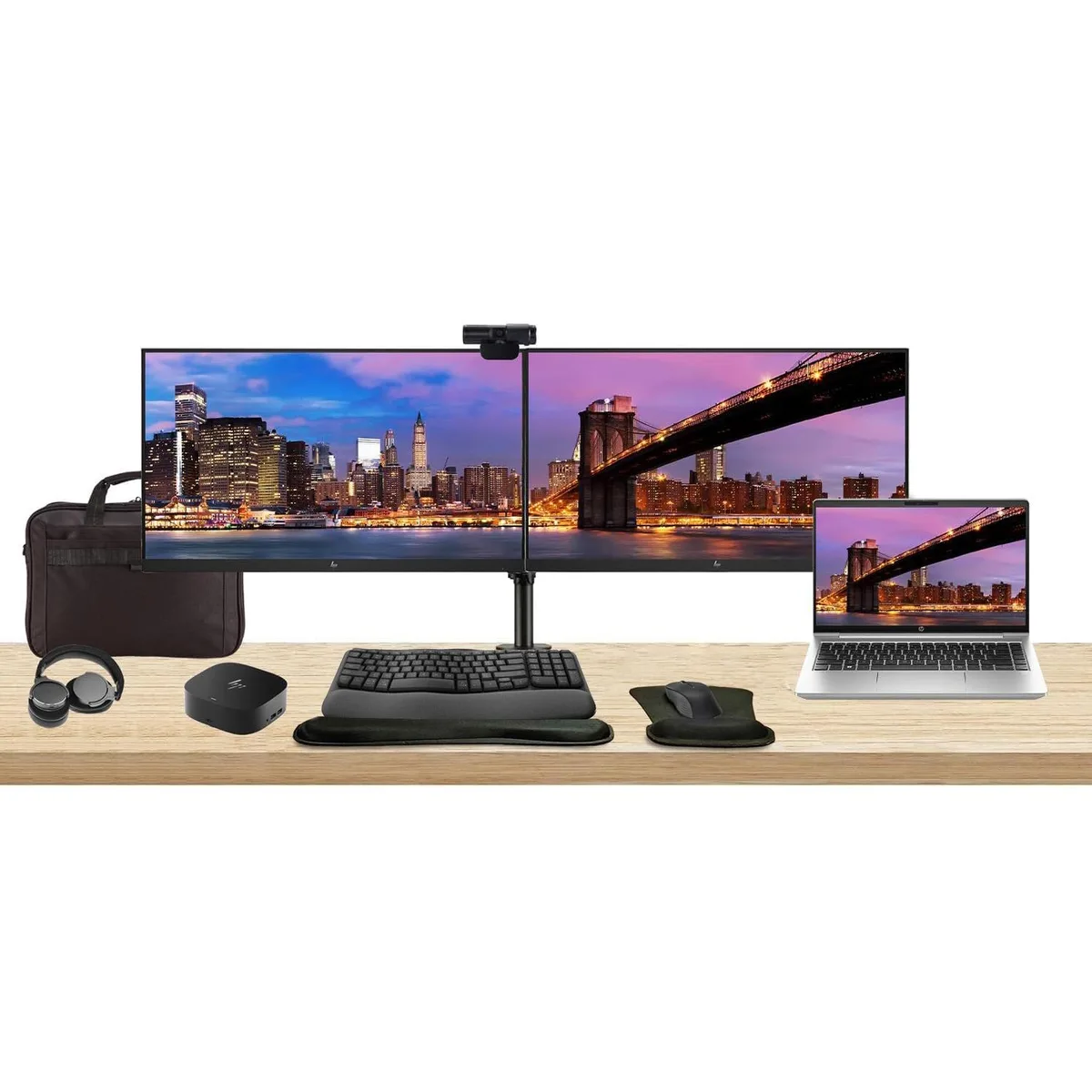 HP HP ProBook 445 G10 14" Ryzen 7 16GB 512GB Bundle Dual 24" Monitors Dock Keyboard Mouse Webcam Headphones Bag — 商品写真