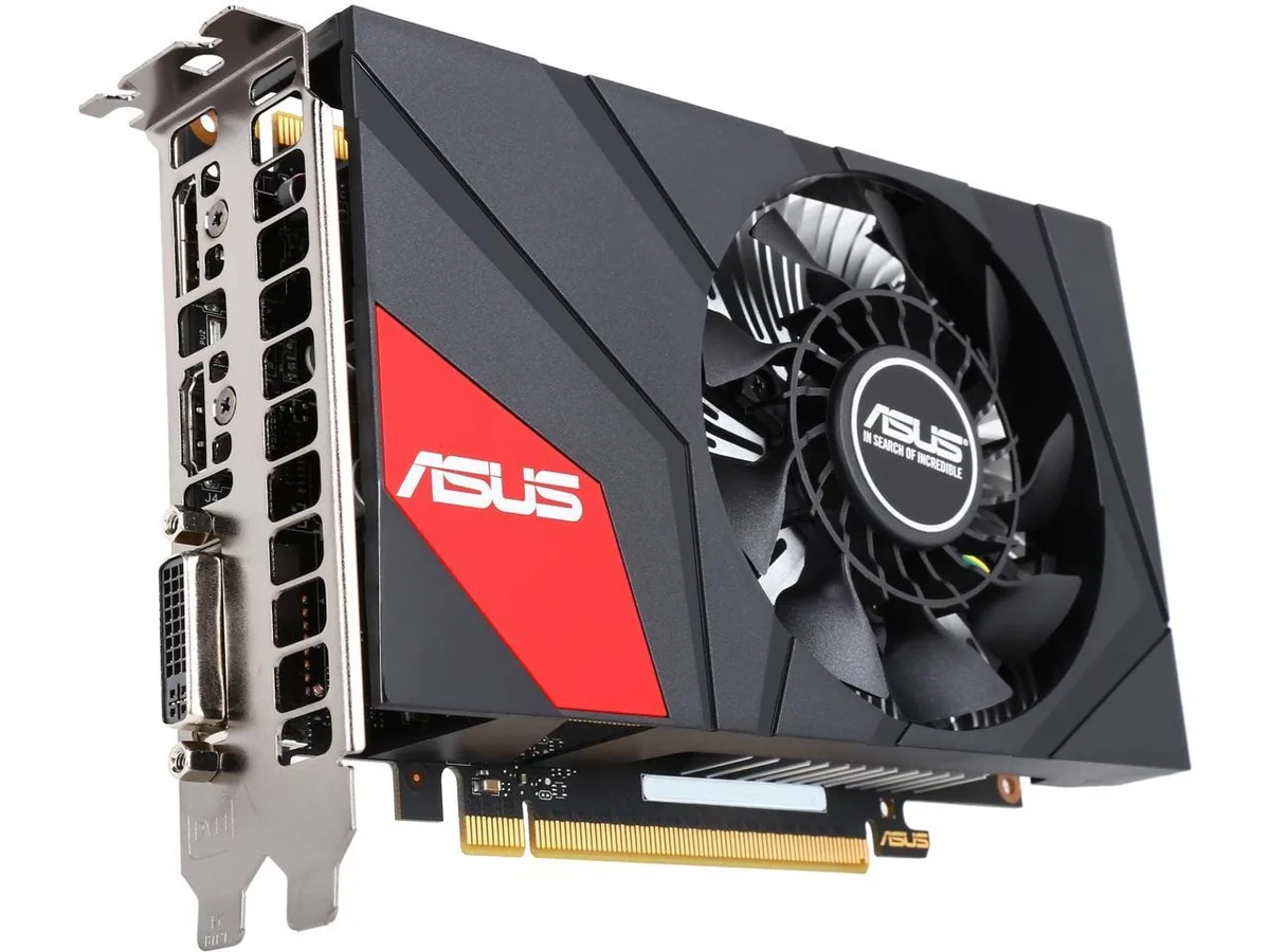 ASUS GeForce GTX 950 graphics card with single fan cooler, metal bracket, HDMI DisplayPort DVI outputs