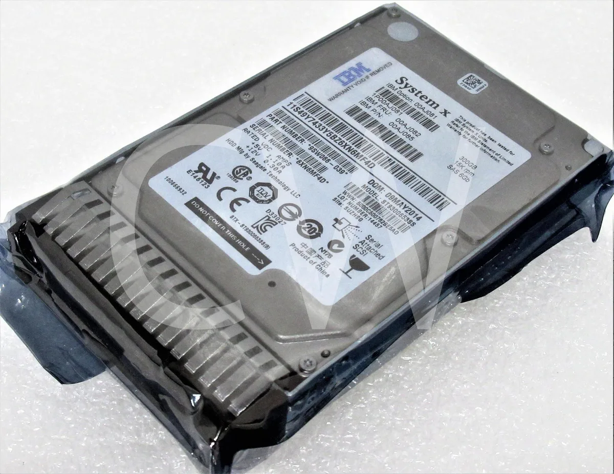 A silver 2.5 inch SAS hard drive mounted in a black server caddy