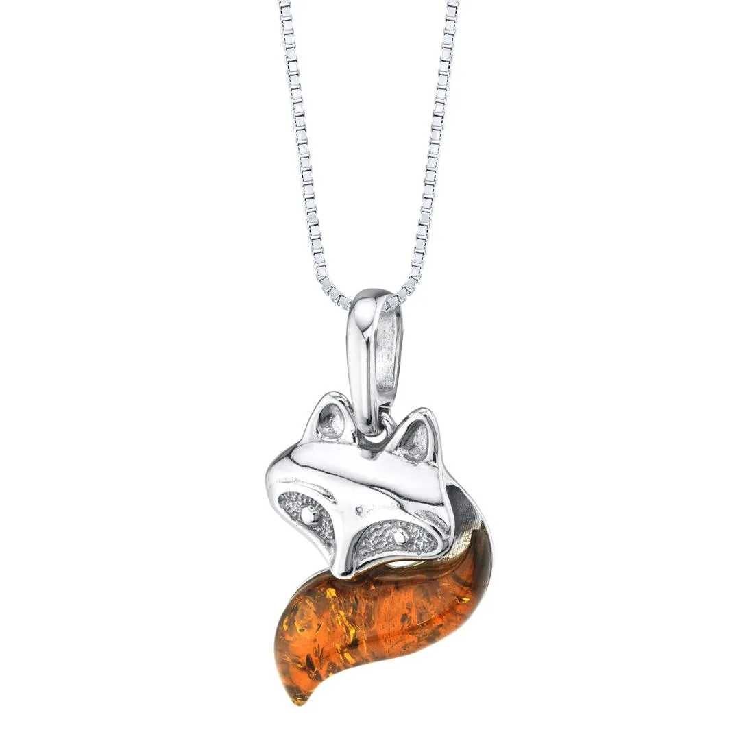 Oravo Oravo Sterling Silver Fox Pendant Necklace 18" 2.8ct Cognac Amber .925 — product photo