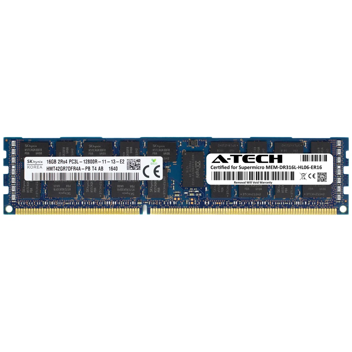 Green 240-pin DDR3L RDIMM module with black chips and gold contacts