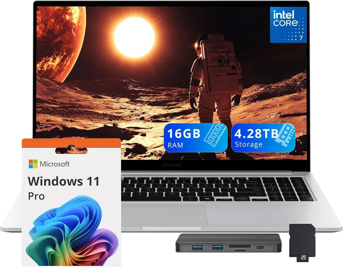 SAMSUNG SAMSUNG Galaxy Book4 15.6" Business Laptop, Core 7 150U, 16GB, 4.28TB (4TB SSD + 288GB Dock), Silver — صورة المنتج