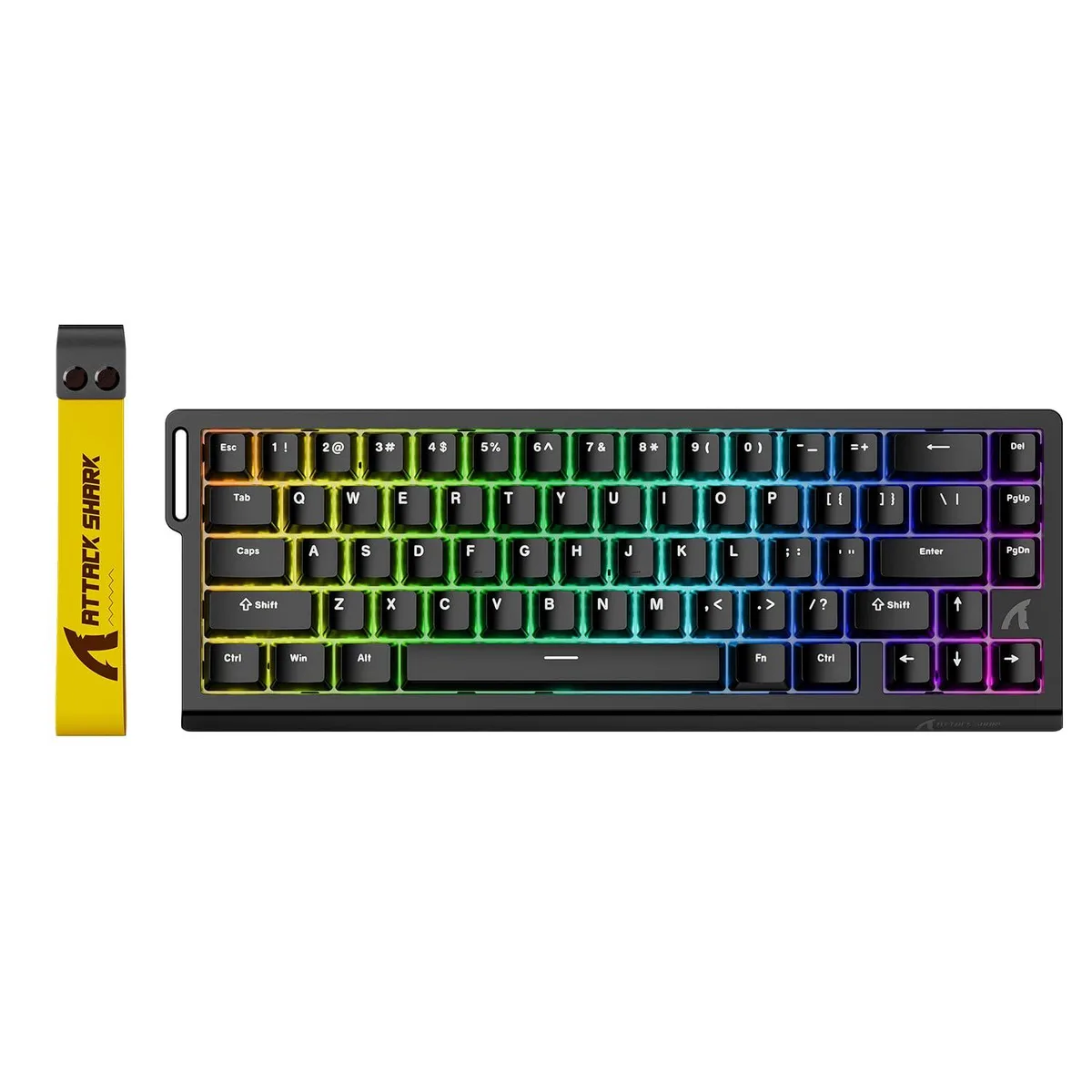 Compact 66-key wired gaming keyboard in black with PBT keycaps and RGB backlighting