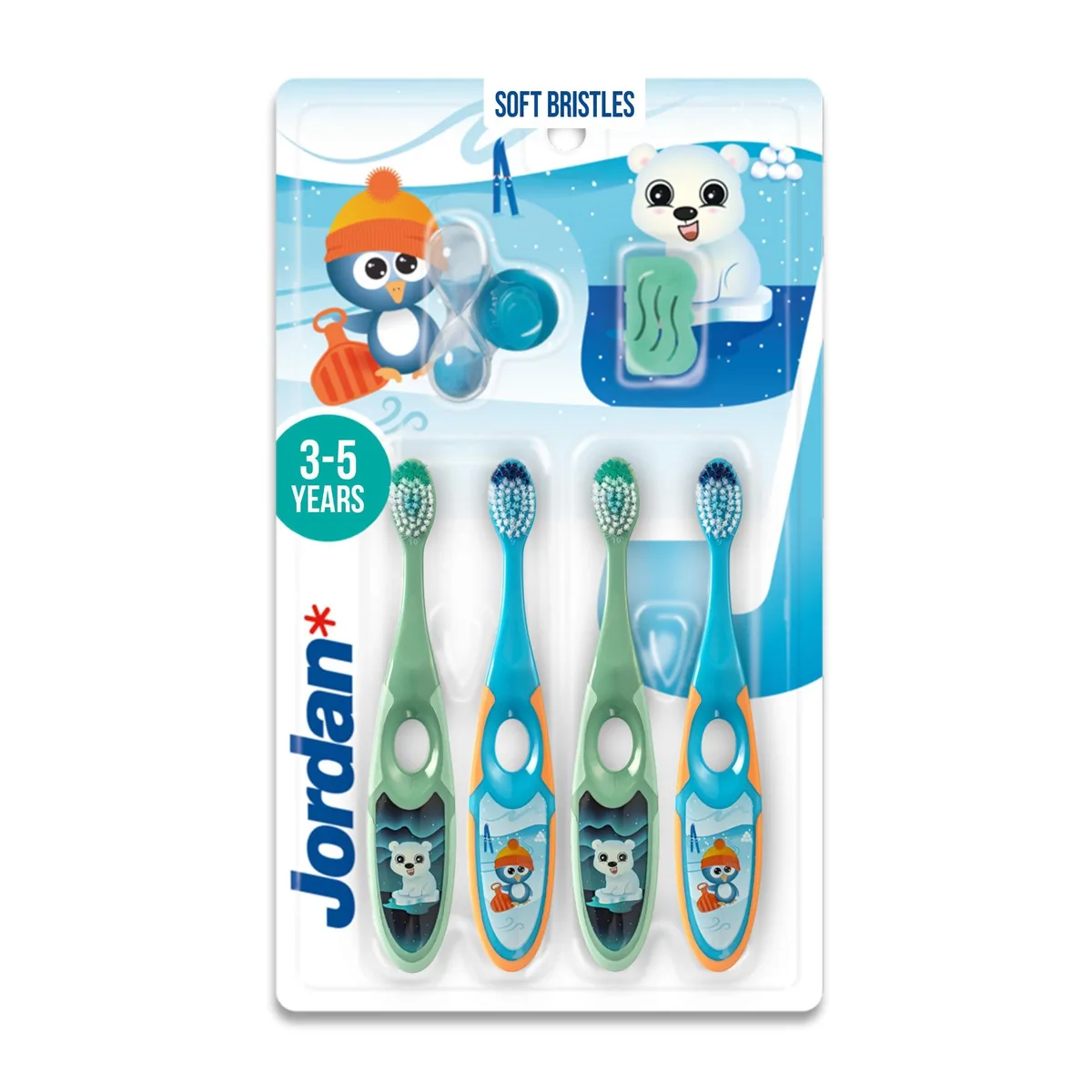 Jordan Step 2 Kids Toothbrush 3-5 Years Soft Bristles BPA Free 4 Pack Blue Green — product photo