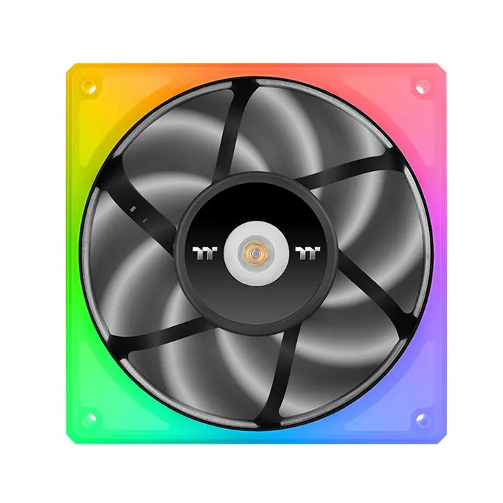 Three black 140mm square case fans with translucent frames and RGB lighting