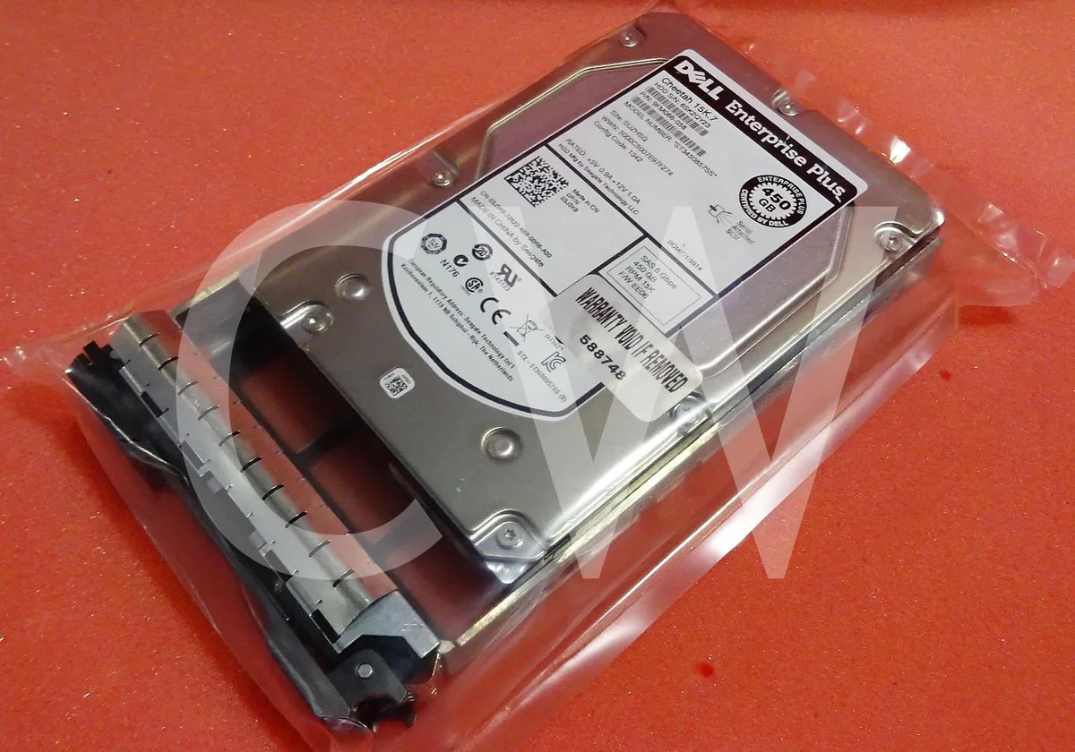 Silver 3.5 inch SAS hard drive in black caddy tray