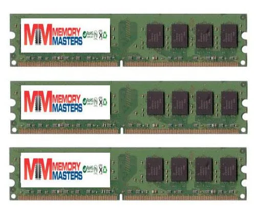 Three green DDR2 DIMM modules with gold contacts and silver heatspreaders