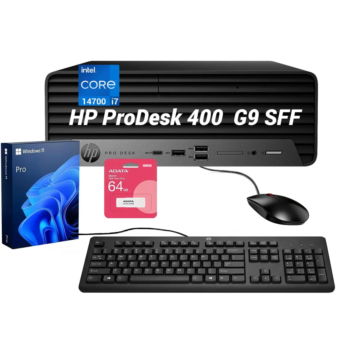 HP HP ProDesk 400 G9 SFF Desktop PC Intel Core i7-14700 20-Core 16GB DDR5 512GB SSD Win11 Pro Black w/ 64GB Drive — product photo