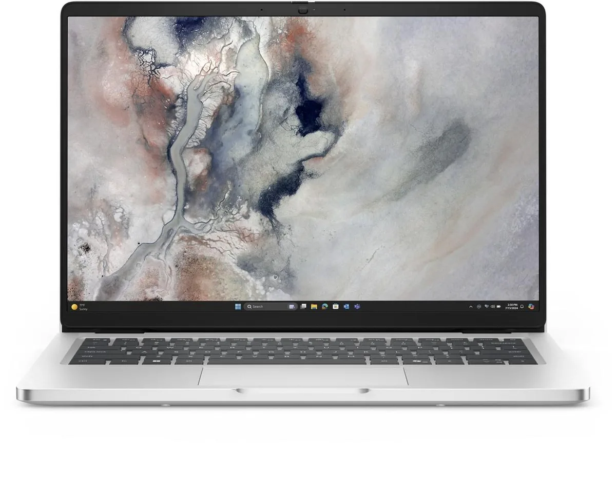 Platinum Silver Dell Pro 14 laptop closed view