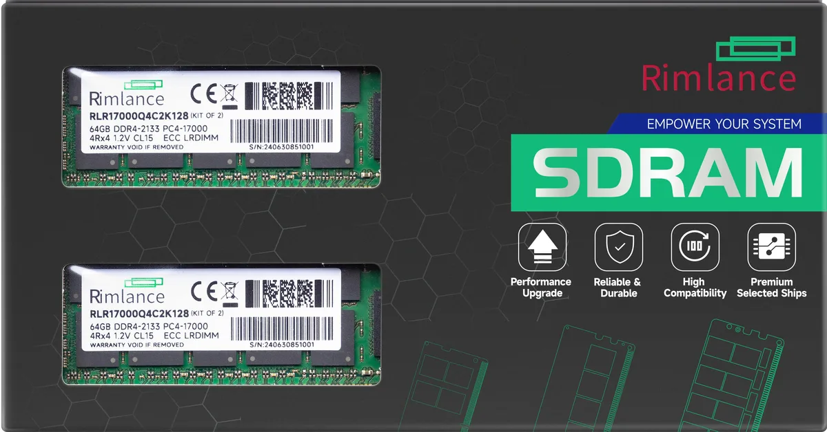 Two green 288-pin DDR4 LRDIMM sticks with black chips and gold contacts