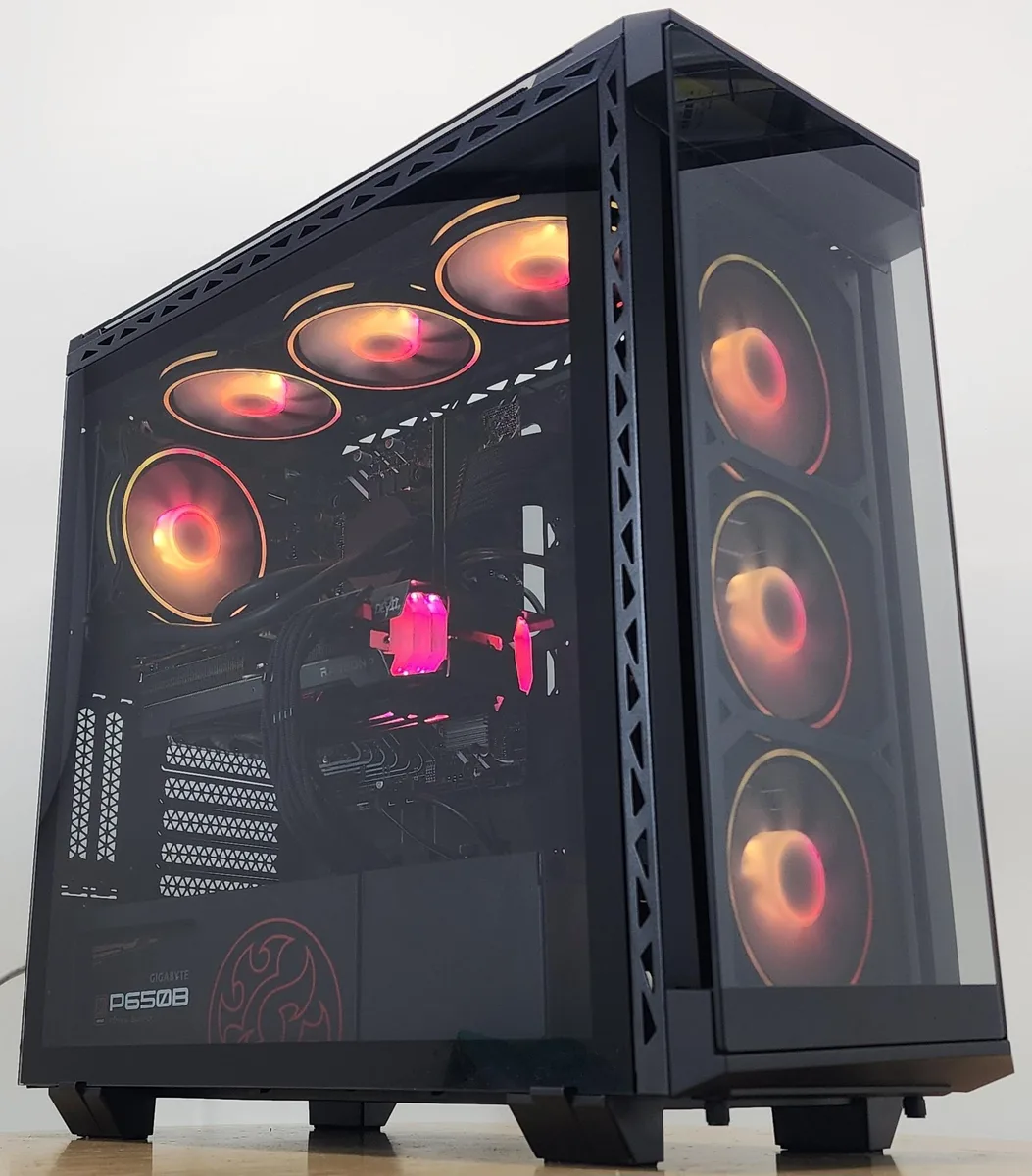 Black mid-tower case with 120mm AIO cooler visible inside