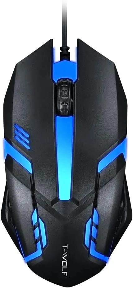 Black wired gaming mouse with ergonomic arc shape and built-in weights