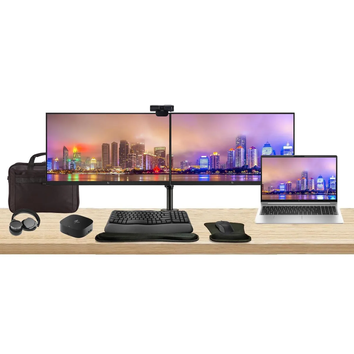HP HP ProBook 450 G10 i7-1355U 16GB 512GB bundle dual 24 monitors dock webcam headphones keyboard mouse bag — produktfoto