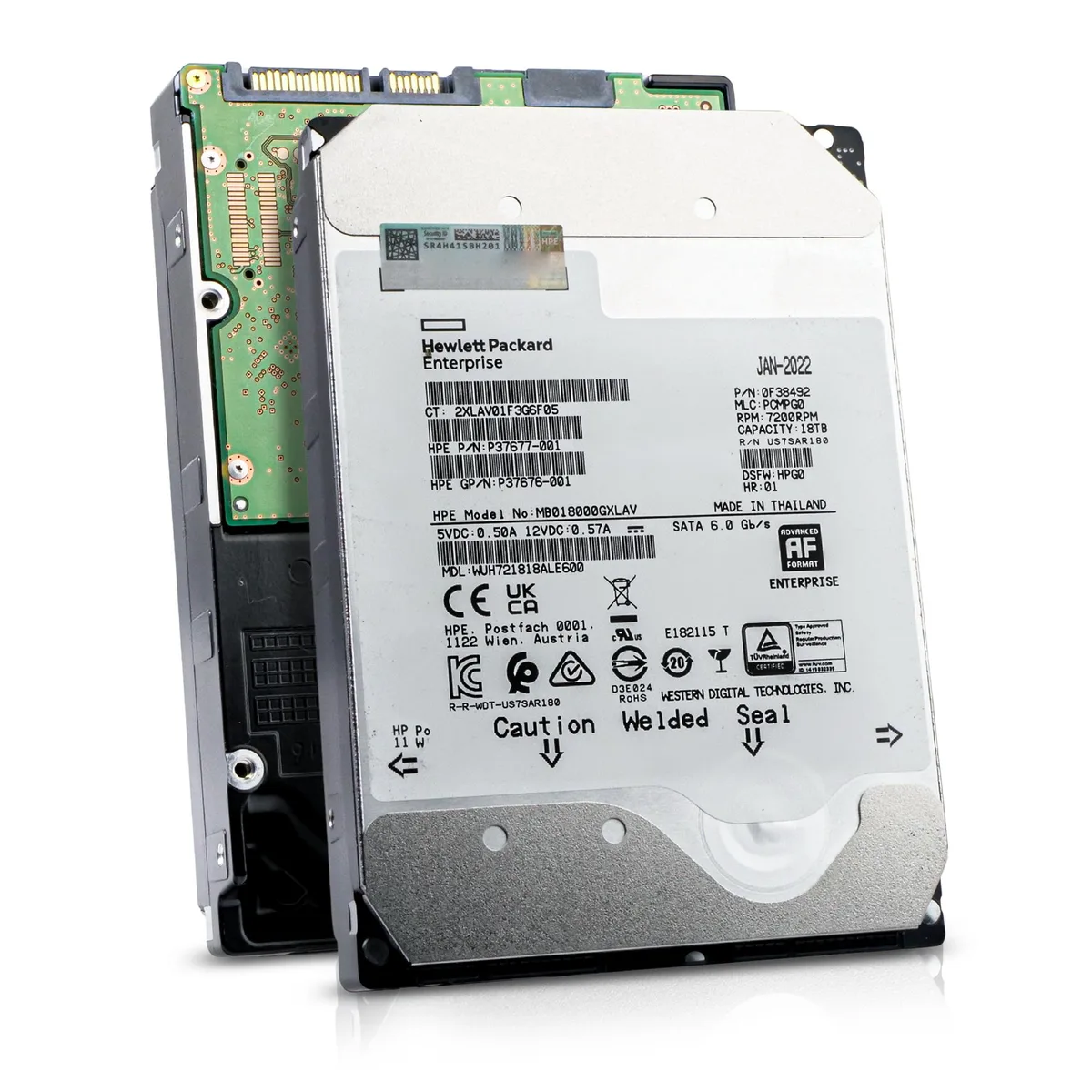 Silver 3.5-inch enterprise hard drive with dual HP and Western Digital labels