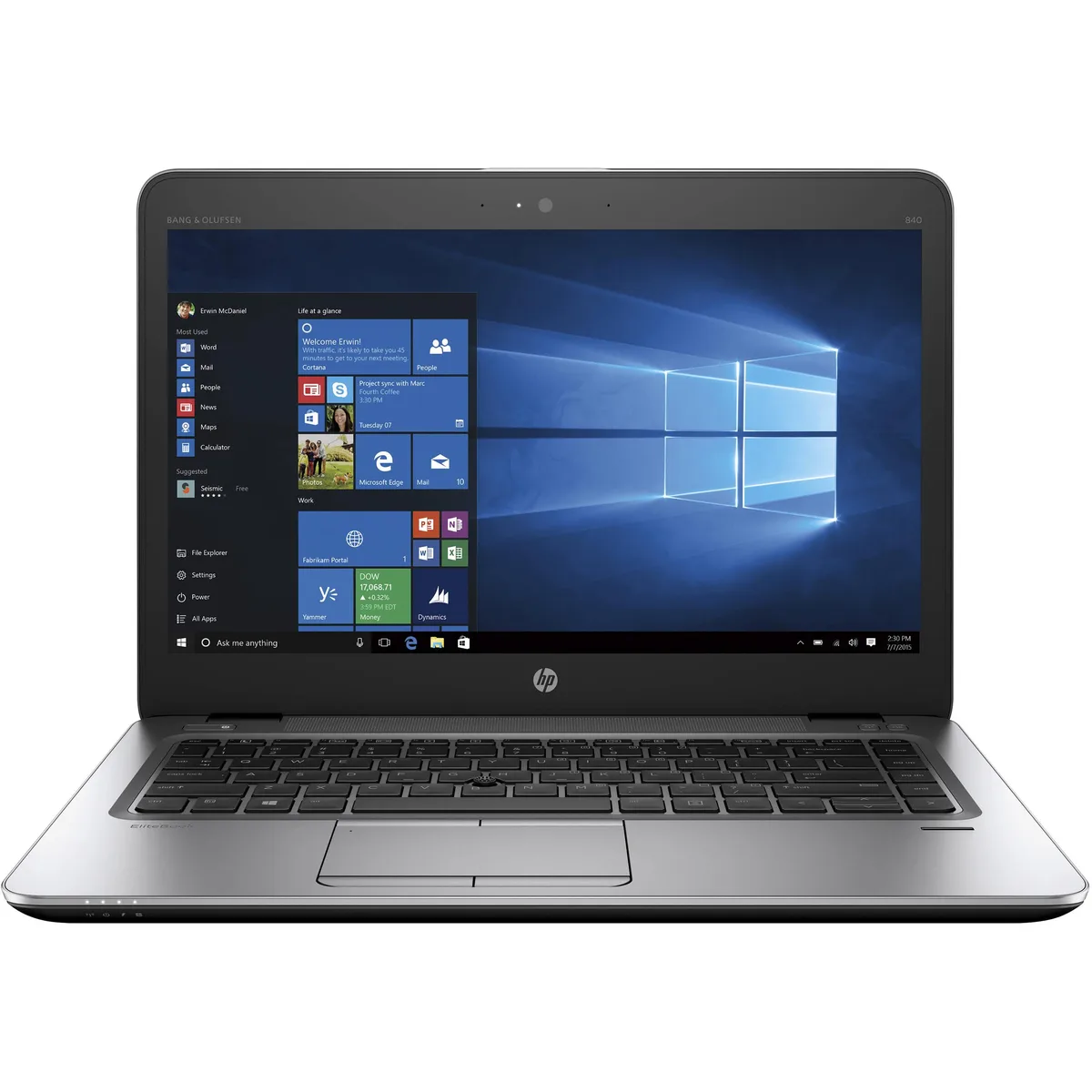 Silver HP EliteBook 840 G3 14 inch laptop closed view