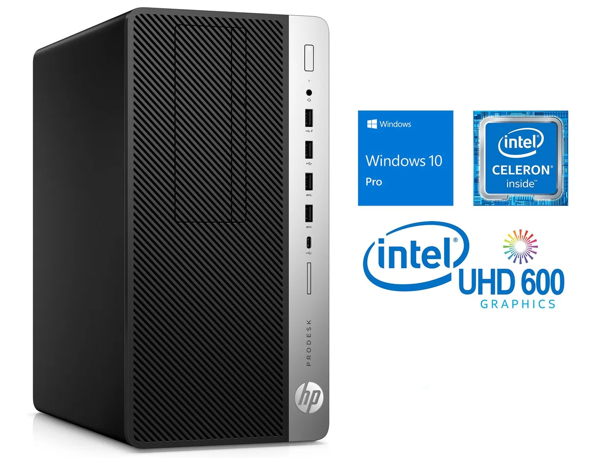 Black and silver HP ProDesk 600G4 microtower desktop PC