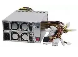 Silver rectangular ATX power supply unit with fan grille and power socket