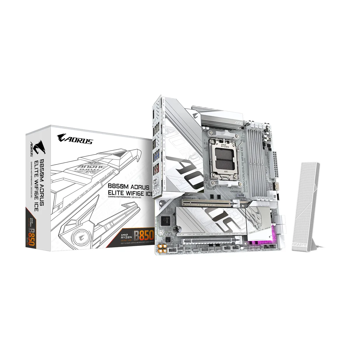 GIGABYTE GIGABYTE B850M A ELT WF6E ICE AMD motherboard — product photo