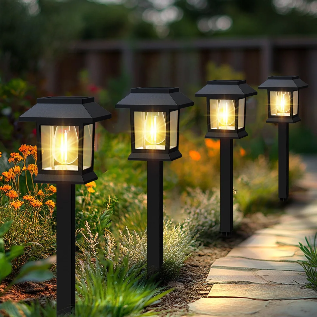 Ben049 12 Pack Solar Landscape Lighting Black IP44 14.5in 3000K 1.719kg — fotografia produktu